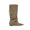 New Retro and Niche Boots with Pleated Shoes, Pointed Boots and Inner Height-increasing LACES