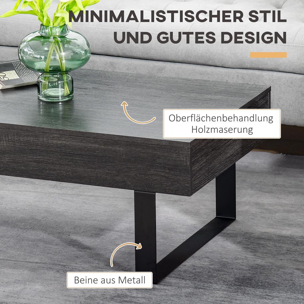 Coffee Table Living Room Table with Drawer, Modern Sofa Table with Metal Frame, Side Table, Coffee Table for Living Room 110 x 60 x 40 cm, Dark Grey