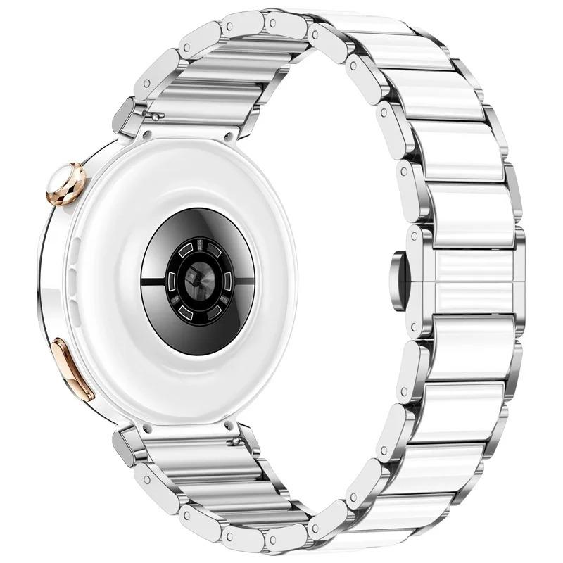 

18мм Керамический+Металлический Ремешок для Huawei Watch GT5 Pro 42мм Женский Браслет Ремешок для Huawei Watch GT5/GT4 41мм Аксессуары для ремешка Huawei GT4 41mm серебро белый