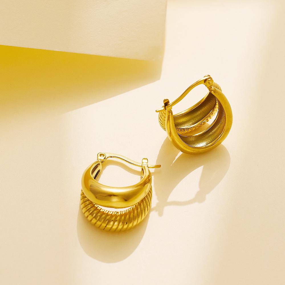 18K Gold Geometric Twisted Cable Earrings In Titanium Steel for Women