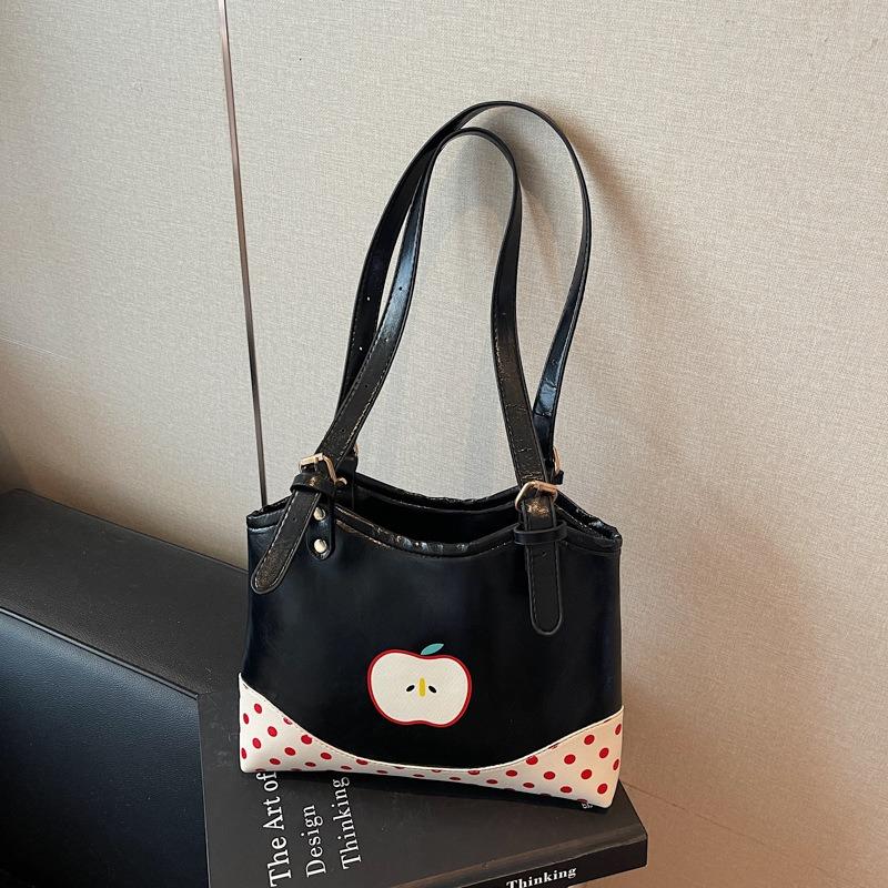 

Cute retro polka dot apple contrasting color commuter shoulder bag sweet shoulder tote bag small clear armpit bag