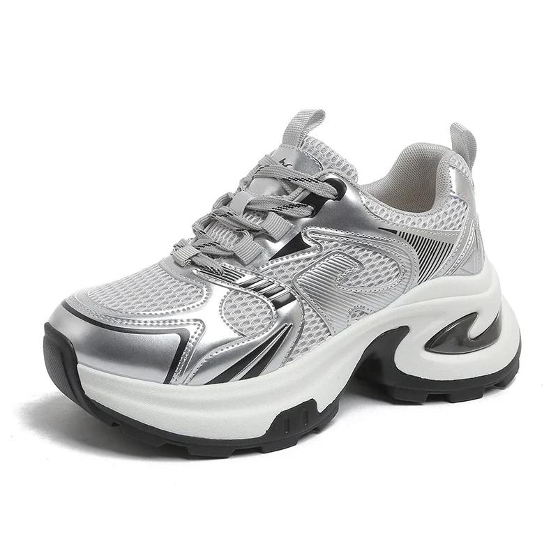 

Women s sports shoes New thick-soled breathable thin mesh lace-up casual shoes High-heeled thick-soled shoes 37