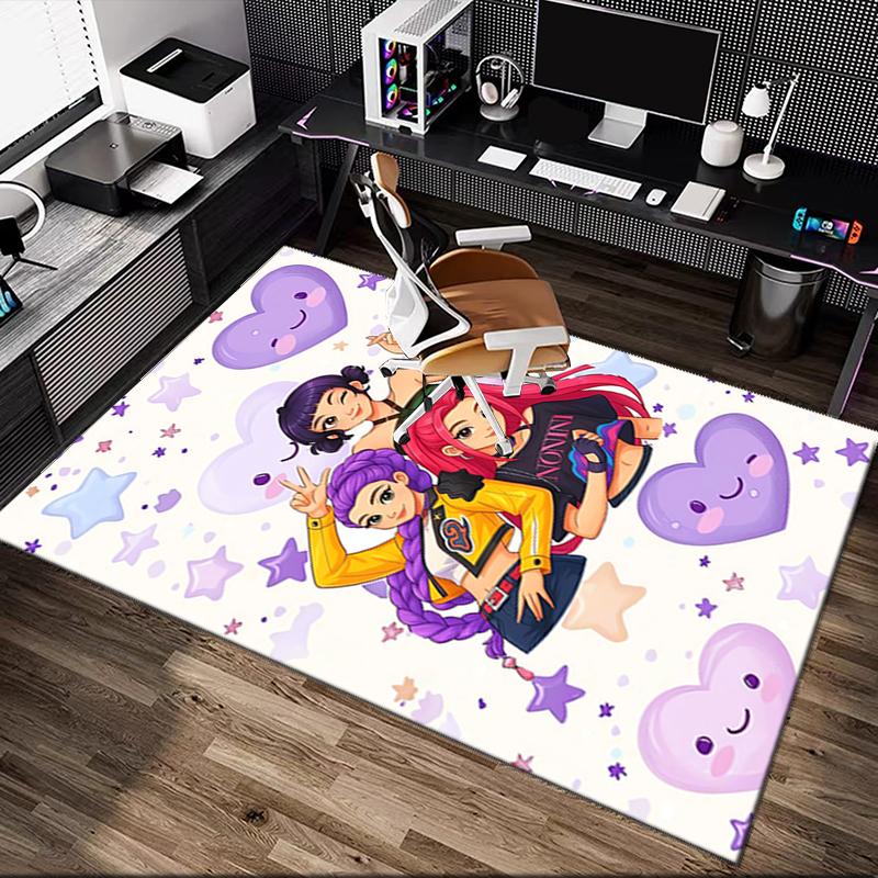 1pc Kpop Demon Hunters Carpet for Room Floor Mat, Comfortable Office Chair Printed Area Rug, Beautiful Hotel Rug