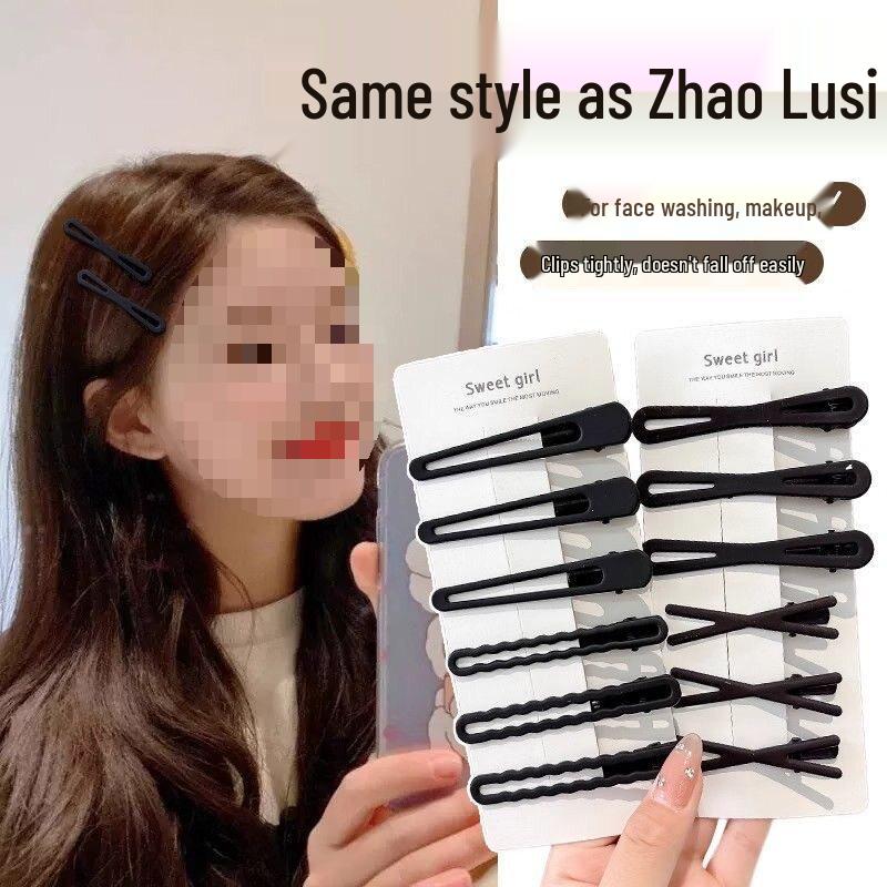 Black Matte Duckbill Hair Clip for Women's Flyaway Styling and Bangs, Simple Hair Accessory