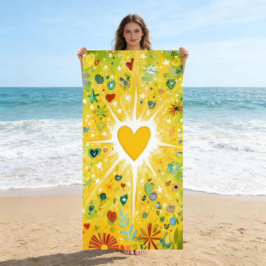 

1pc Yellow Sweetheart Beach Towel Quick-drying Suitable for Home Swimming Beach Pool Gym Summer Gift for Friends And Families W30*H60(CM)