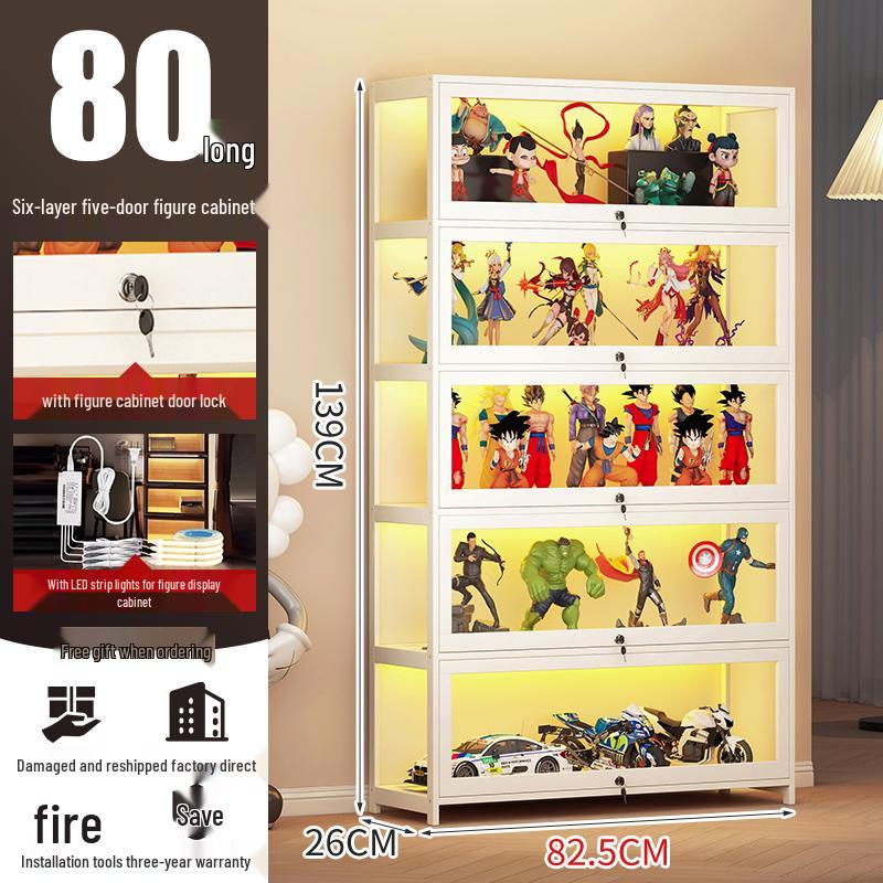 Acrylic Lockable Display Case with LED Lights for Figurines and Models, Dustproof Transparent Stand