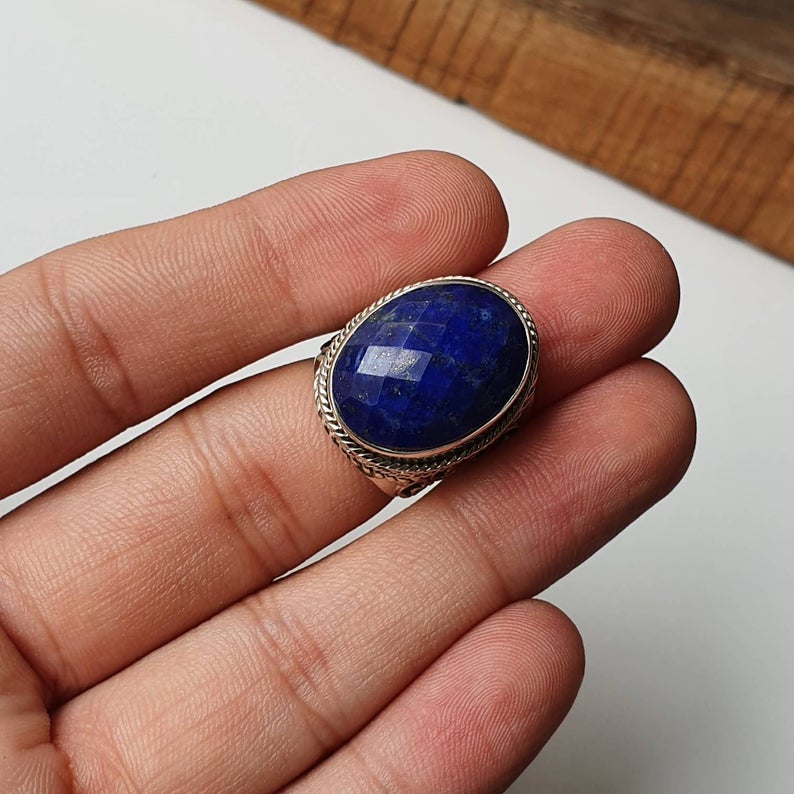 Lapis Lazuli Men's Ring, 925 Sterling Silver Ring, Handmade Jewelry, Statement Ring Oval Gemstone Ring, Gift For Her,