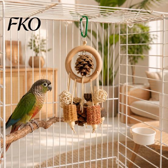 Parrot Biting Toy Chew Toy, Pine Cone Corn Cob Bird Rattan Ball Cage Accessories for Conure Foraging Parakeet Cockatiel Budgie