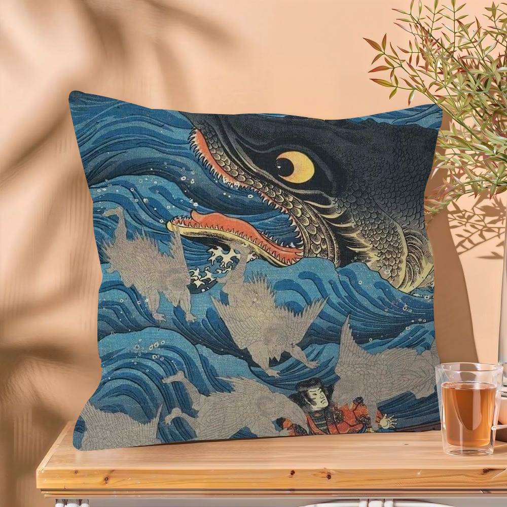 Vintage The Great Wave Katsushika Hokusai Office Cushion Pillowcase Car Cushion Cover45X45CM Lumbar Pillowcase Sofa Pillowcover
