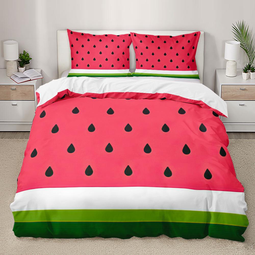 Watermelon Duvet Cover Set Fresh Fruit Pink Green Style Comforter Cover for Kids Girls Women Polyester Bedding Set King Size