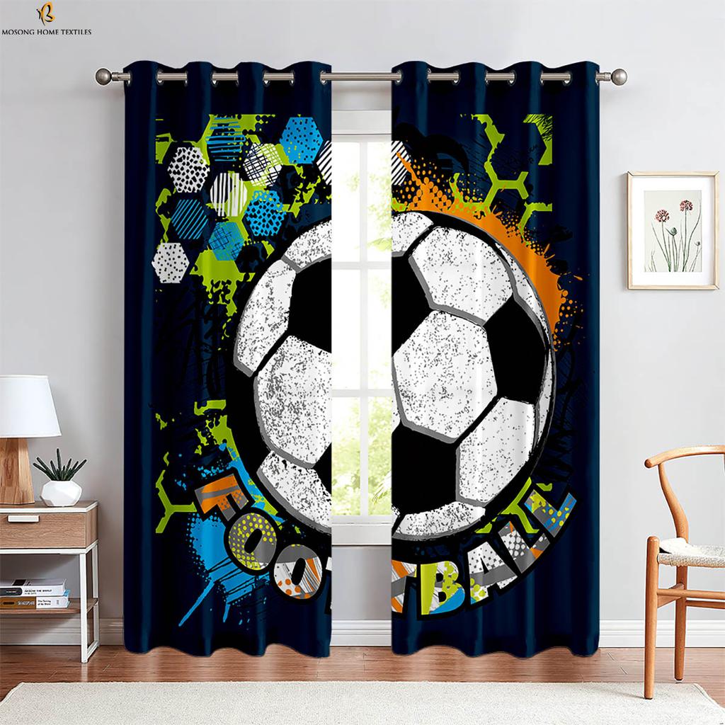 Coole Aquarell Grün Fußball 3D-gedruckte Vorhänge Geeignet für Kinderzimmer Arbeitszimmer Schlafzimmer Wohnzimmer Dekorative Vorhänge