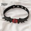 Dark Aesthetic Collar Gothic Bat Leather Choker Necklace, Devil Eyes Necklace for Women Halloween Costume Accessories Men, Adjustable Wing Clavicle