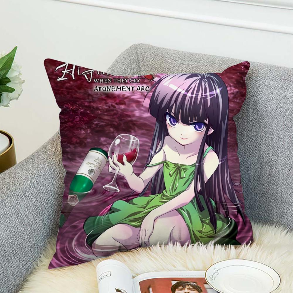 Higurashi When They Cry Pillow Case For Car Sofa Decorative Home Double-sided Print Plush Square Throw Pillow Cushion Cover