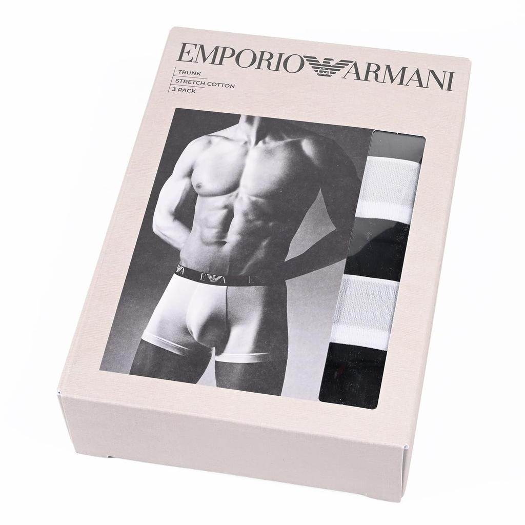 Emporio Armani men's boxer briefs, plain with monogram logo, 3-pack, size L, black/gray, EM000259 14131 MC061 L, Made in Italy [Parallel Import]