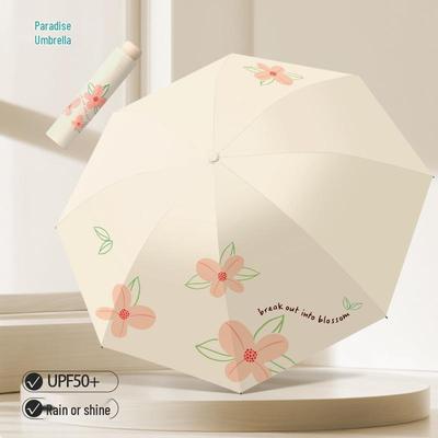 Sombrilla Paradise Protección UV para Mujer Dibujos Animados Parasol: Paraguas Plegable de Pegamento Negro Ligero y Portátil para Lluvia o Sol