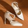 10529 [sheepskin] High Heels Women's Thin Heels 2025 New French Pointed Cross with Waterproof Table Single Shoes