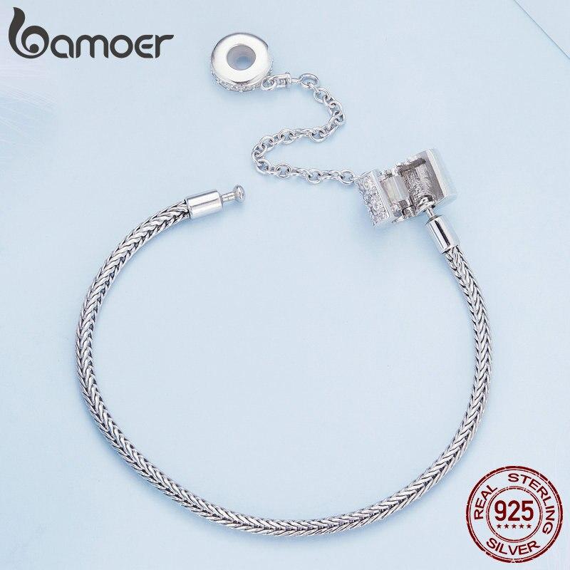 BAMOER autentyczne 925 Sterling Silver cyrkonia podstawowe Charm bransoletka dla kobiet koraliki i wisiorki Charms DIY biżuteria
