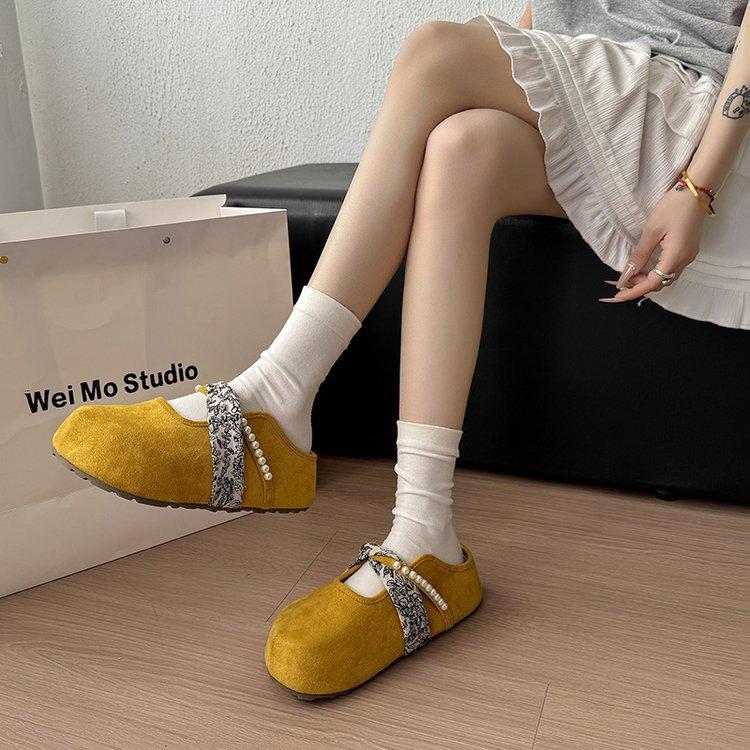 Thick-soled Inner Height Increase, One Pedal, Boken Shoes, Mary Jane Bag Head Half Slippers, Women's Spring and Summer Outer Wear 2025 New Models