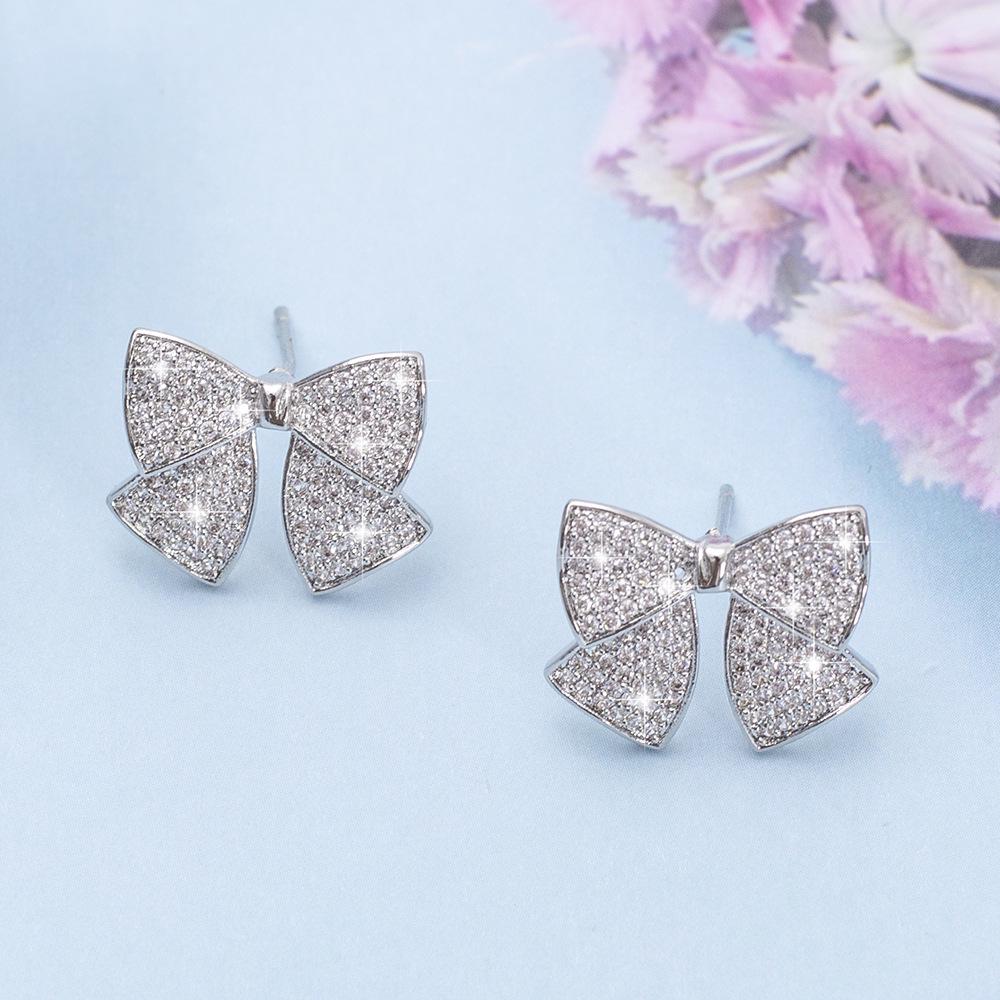 Korean Fashion Bowknot Zircon Stud Earrings - High-Quality Wedding & Party Jewelry