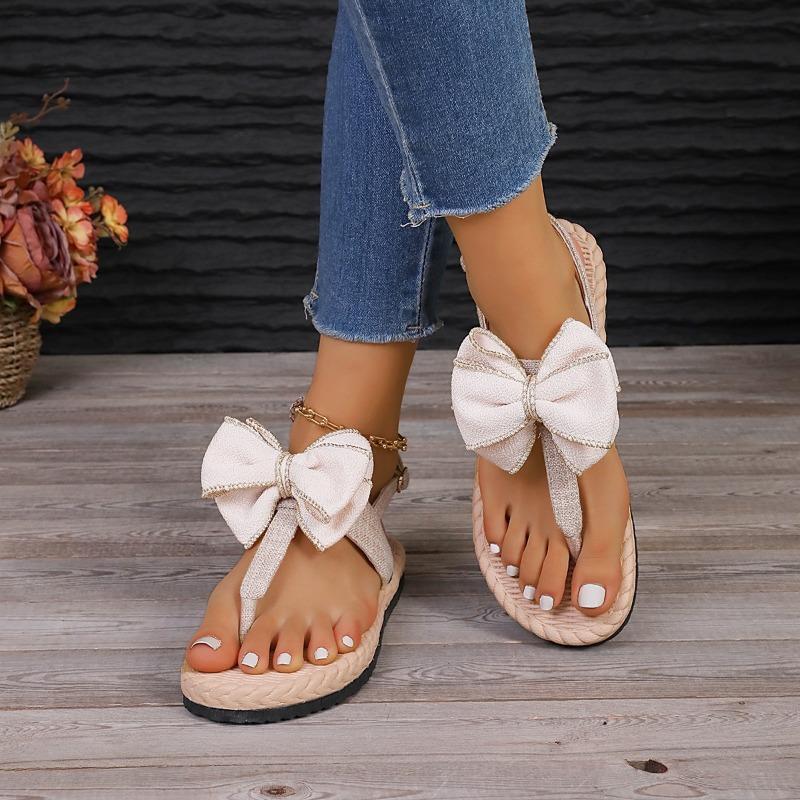 

Large size sandals summer new herringbone women s sandals hemp rope bottom toe fashion trend bow sandals women 43