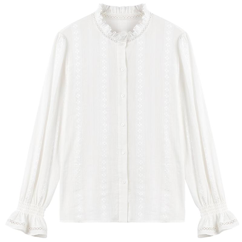 

Qiu Shui Yi Ren Women s Elegant Ruffle Trim Spliced Blouse M