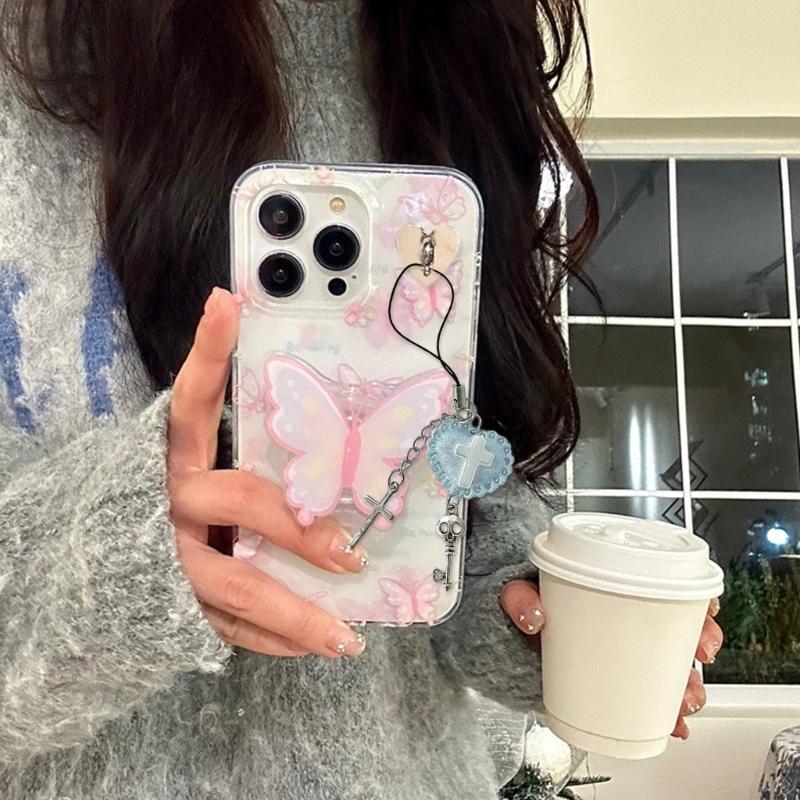 Handgefertigte Perlen-Handykette Süße Schleife Herz Handy-Anhänger Stilvoller Schlüsselanhänger Anhänger Schlüsselanhänger Damen Taschenzubehör