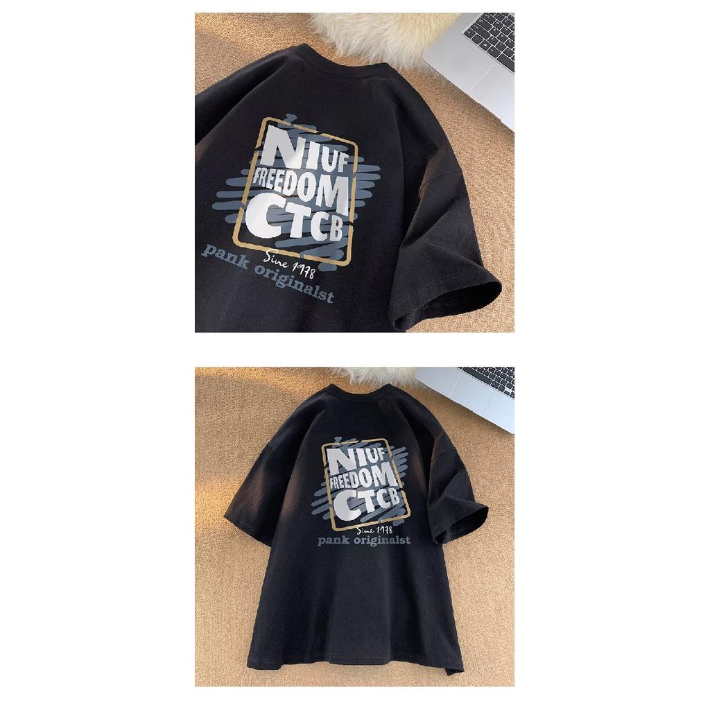 American Retro Summer INS Trendy Brand Hip-Hop Half-Sleeve Loose Plus Size Trendy Round Neck Casual Letter Short Sleeve T-Shirt for Men