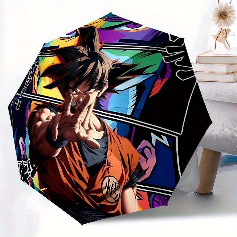 Dragon Ball Goku Saiyan Automatic Folding Umbrella - Lightweight, Retractable Design with 8-Rib Durability, Perfect for Outdoor Adventures,