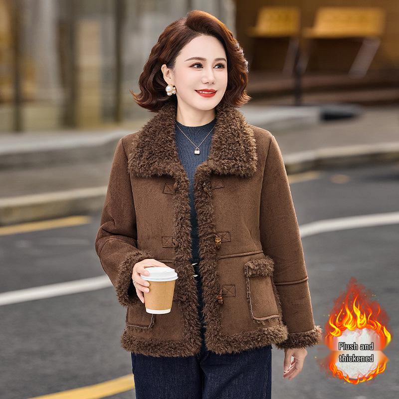 Women's Plus Velvet Warm Coat for Ages 40-60: Middle-Aged and Elderly Fashion
