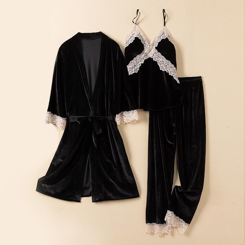 Velours-Nachtwäsche, warme Heimkleidung, neuer Winter-Pyjama-Anzug, lässiges Nachthemd für Frauen, sexy Nachtwäsche mit Spitzenbesatz, Loungewear
