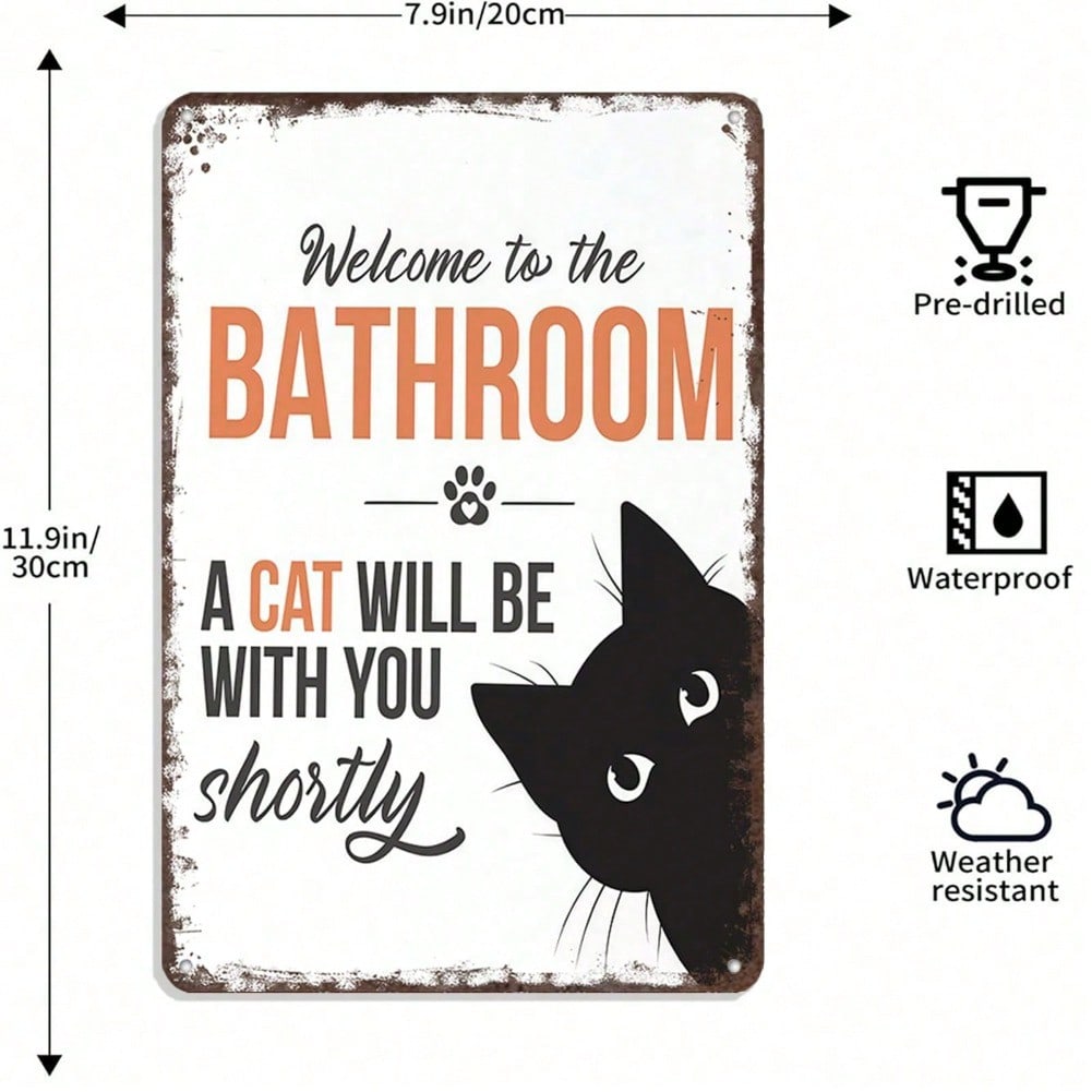 

Funny Cat Bathroom Metal Sign Vintage Black White Retro Tin Poster 8x12 Inch Wall Decor разноцветный