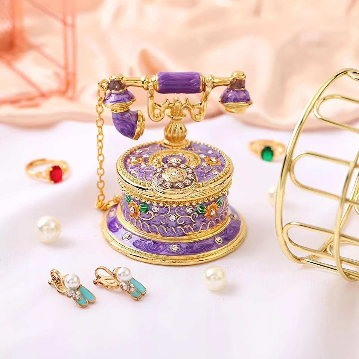 

Antique Style Telephone Jewelry Box Enamel Metal Shell Receiver Lid Ring Holder Earring Hooks Vintage Vanity Organizer Gifts фиолетовый