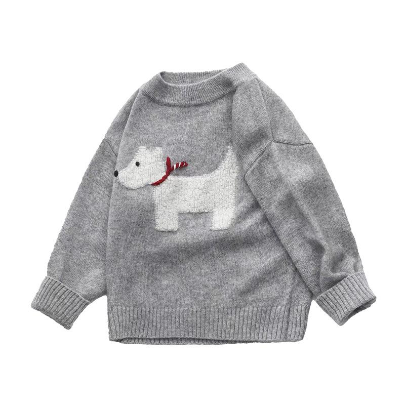 Dětský kašmírový svetr Little Lamb - Kreslený design psa, Zimní kulatý výstřih, Zesílený pro teplo