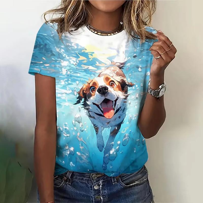 Fun animal pattern 3D printed women's T-shirt casual short sleeved