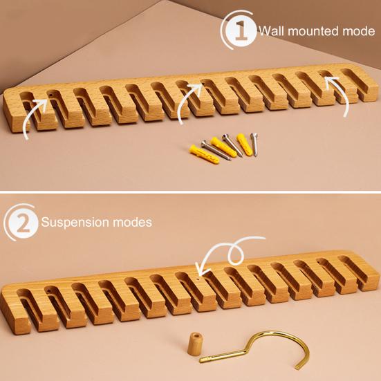 360-Degree Rotatable Belt Hanger Large Capacity Multipurpose Wooden Tie Hanger Belt Organizer Rack with 12 Slots