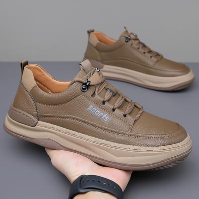 Mode Modische Herren Schnür-Freizeitschuhe Rundzehen Dicksohlige Lederschuhe Rutschfest Verschleißfest Atmungsaktiv und Trendschuhe