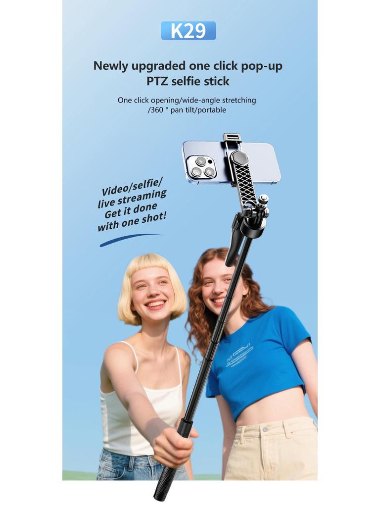2025 K29 Metal Selfie Stick: 2.15m Tripod with Anti-Shake Bluetooth for Vertical Mobile Live Streaming
