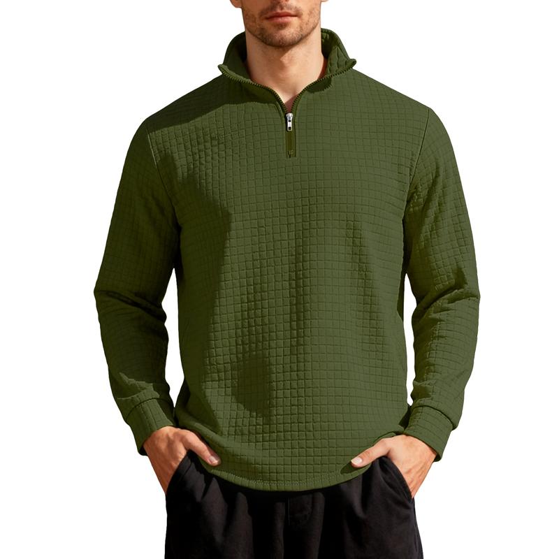 Loose Fit Half Zipper Sweatshirt Men's Autumn Winter American Business Casual Flannel Square Grid Collar Sweater