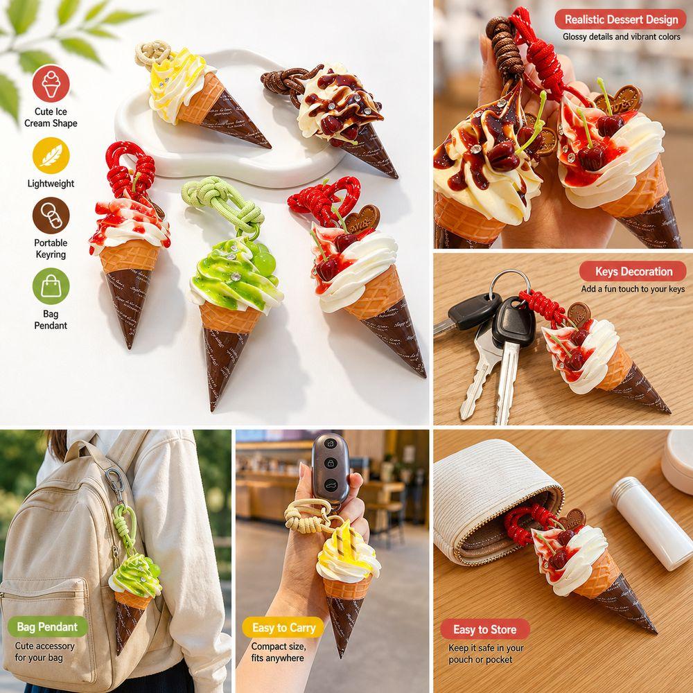 Realistic Dessert Ice Cream Keychain Cute Cartoon Bag Accessories Gifts Dessert Keychain  for Women