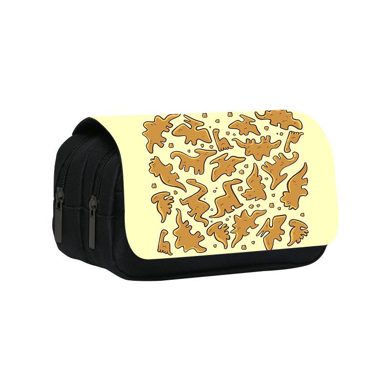 Dinosaur Chicken Nugget Double Layer Pencil Case With Nylon Material For Students And School Supplies