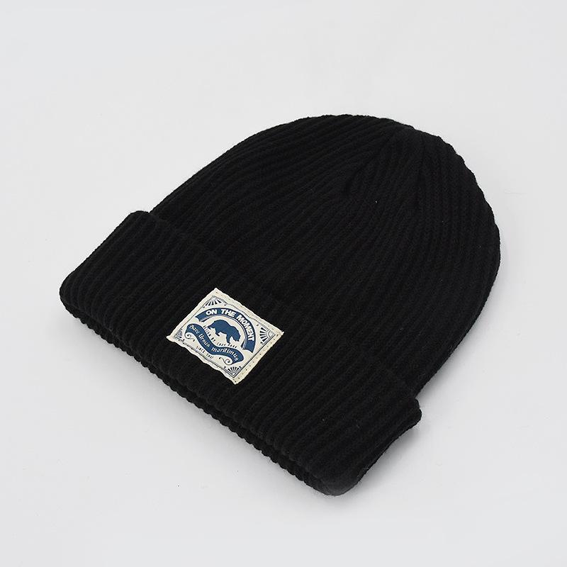 

Korean Version of Warm Knitted Hat for Women In Autumn and Winter Versatile Wool Hat Japanese Style White Face Small Patch Bear Hat Blue One Size Elastic