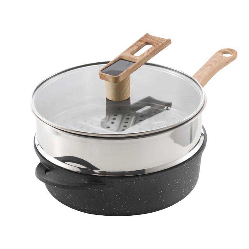 Xiaocaiya Smart Temperature Display Maifan Stone Deep Frying Pan with Steamer