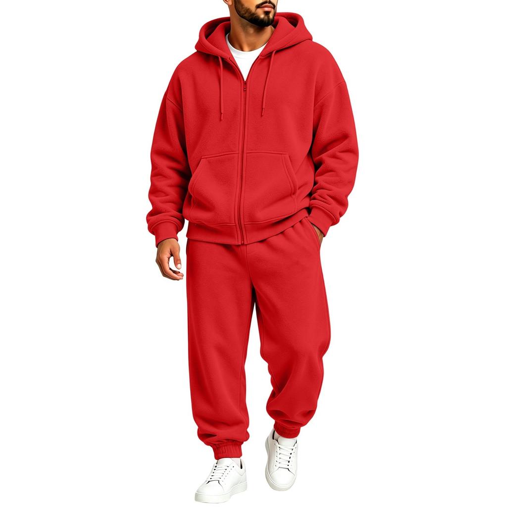 Men's Zip-Up Hoodie and Pants Set Loose Track Suit for Fall Winter