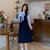 Korean atmosphere, wearing temperament, strap dress, children's early autumn new academic style suit, long dress