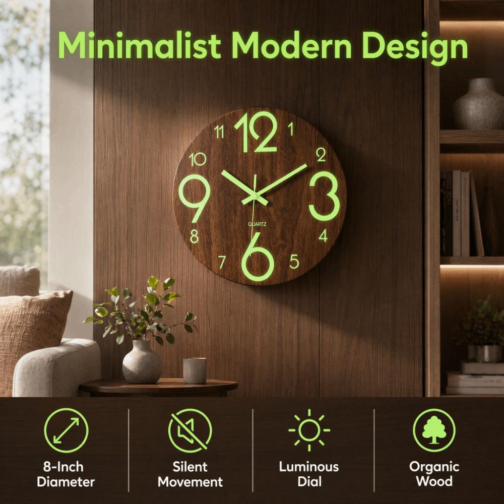 Silent Luminous Wall Clock 8 Inch Quartz Wall Clock Minimalist 3D Wall Clock Office