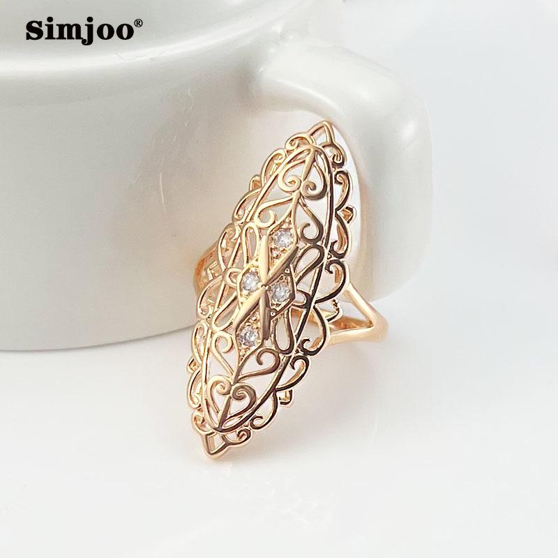 SIMJOO Anel de junta de zircônia geométrica com design de moda em ouro rosa