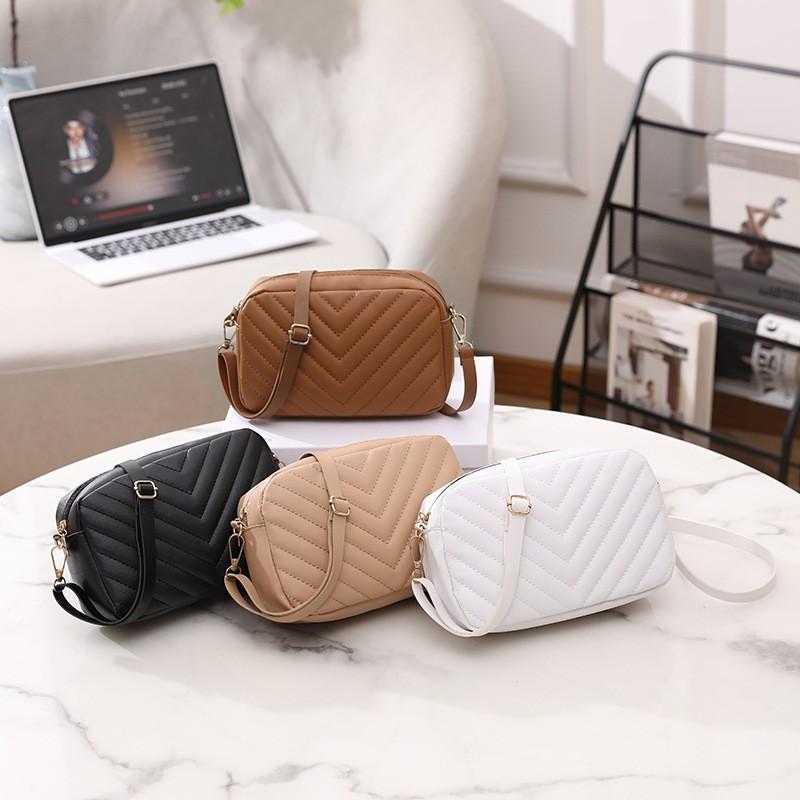 PU Leather Solid Color V-pattern Embroidery Crossbody Shoulder Bag