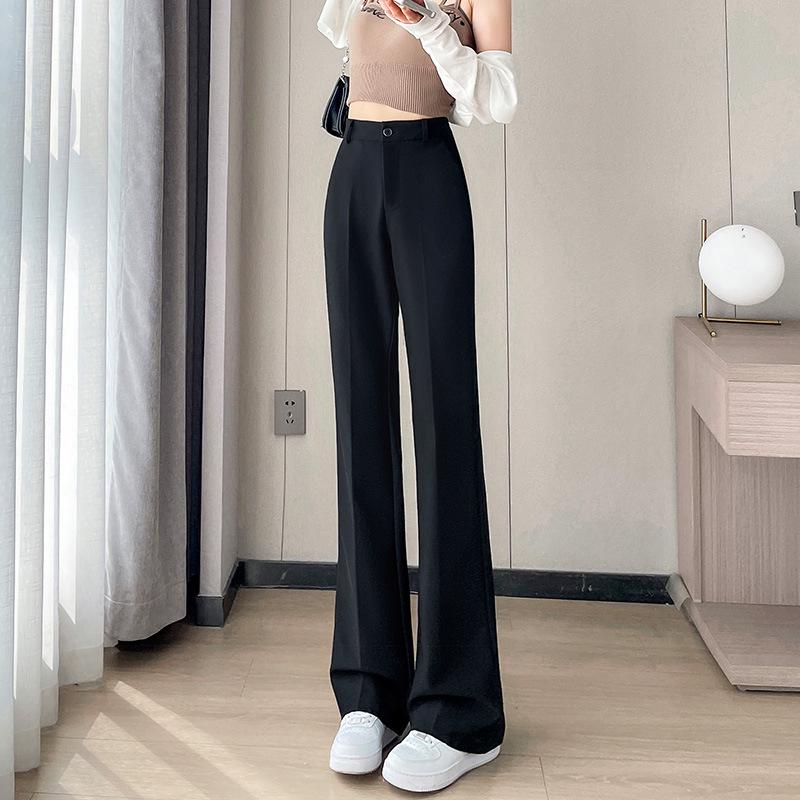 Women s High Waist Black Flared Trousers - Elastic Waist, Drapey, Lightweight, for Spring, Summer, Autumn. 4XL