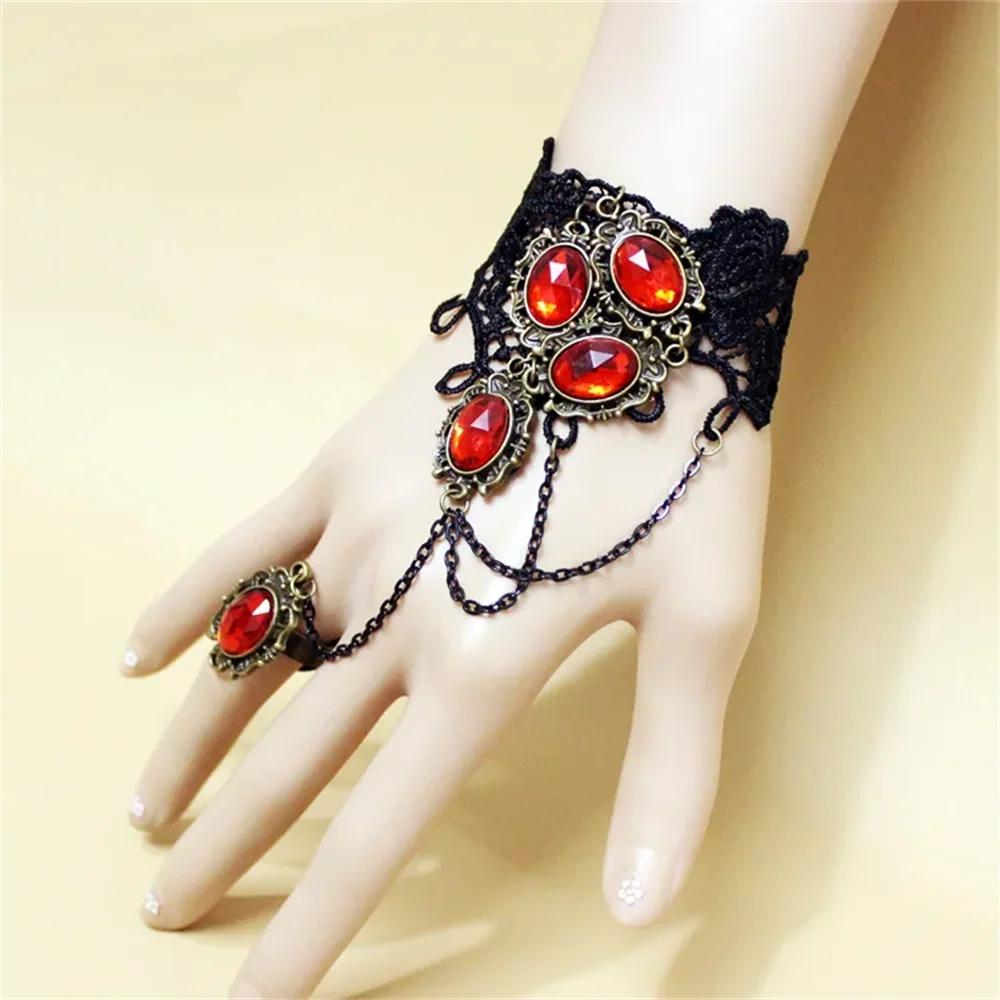 B131 2026 New Model Gothic Steampunk Lace Cuff Fingerless Glove Arm Warmer Bracelet Black Halloween Older Sister Accessories