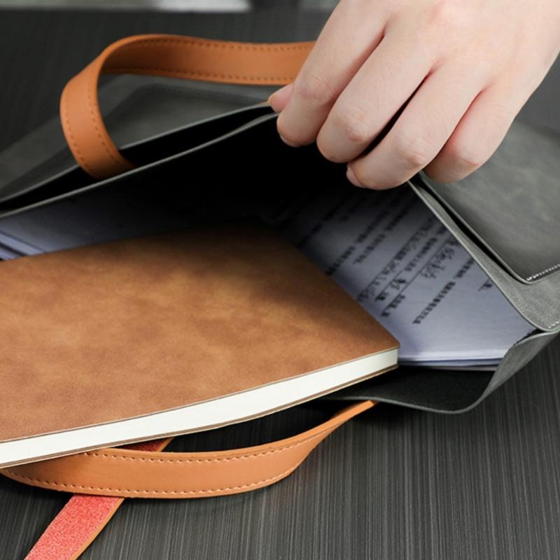 Handheld File Folder Leather Folder Document Storage Bag Leather Laptop Sleeve Leather Buckle Lock for Office Travel